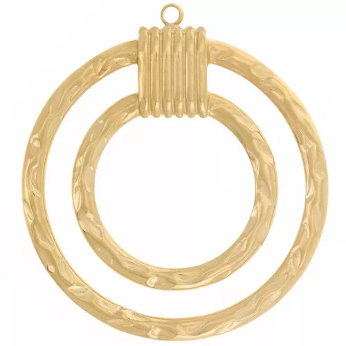Pendenti doppi a cerchio martellati 31 mm - Acciaio inossidabile 304L dorato x2