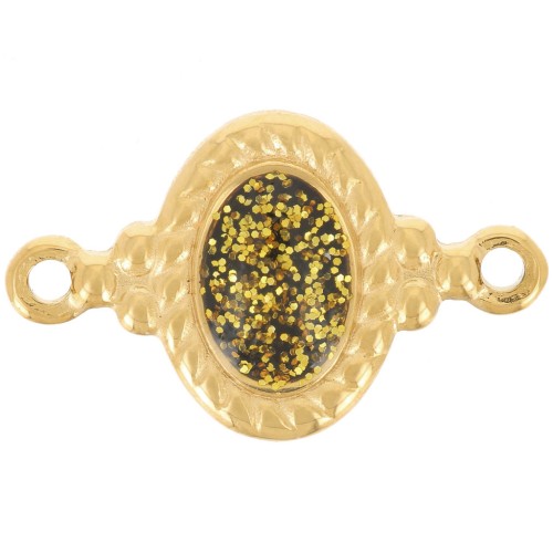 Distanziatore ovale 22x13 mm in resina - Acciaio inox 304L dorato Glitter verde x1