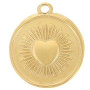 Pendente rotondo da 18 mm - motivo a cuore - Acciaio inossidabile 304 Dorato x1