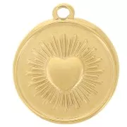 Pendente rotondo da 18 mm - motivo a cuore - Acciaio inossidabile 304 Dorato x1