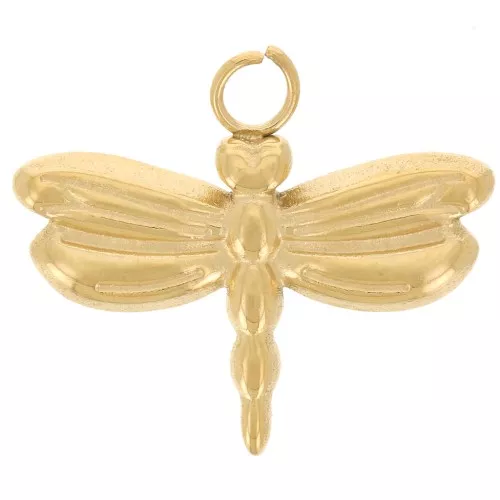Ciondolo a forma di libellula 14x16 mm - Acciaio inossidabile 304L dorato x1