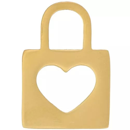 Ciondolo a lucchetto 16x11 mm con cuore - Acciaio inossidabile 316L dorato x1