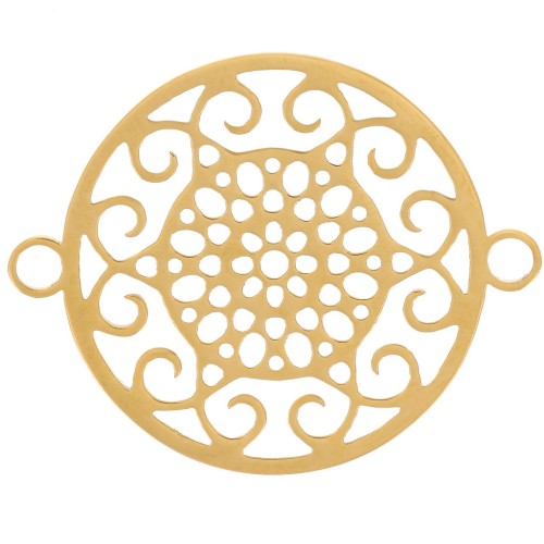 Distanziatore tondo traforato 20 mm motivo arabesco - Acciaio inox316L dorato x1