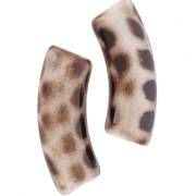 Perline tubolari curve in acrilico opaco 35x11 mm - motivo leopardato maculato x6