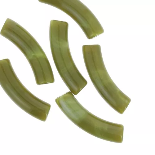 Perline tubolari curve 32x8 mm in acrilico opaco - Avocado marmorizzato x6