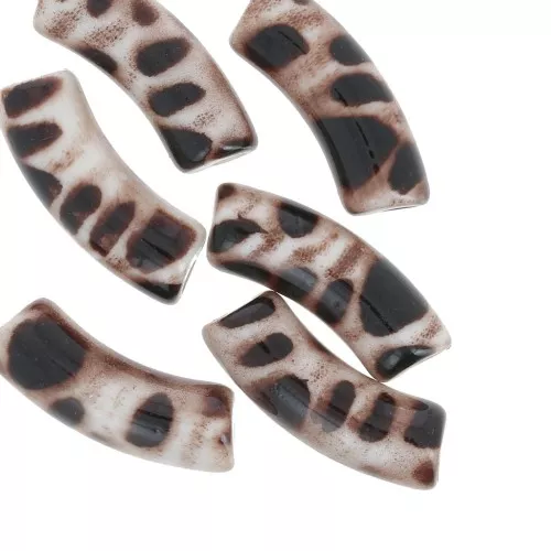 Perline tubolari curve 35x11 mm in acrilico opaco - Marrone scuro screziato x6