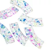 Perles tube incurvé en acrylique transparente 35x11 mm - Tacheté Bleu - Rose x6