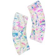 Perline tubolari curve in acrilico trasparente 35x11 mm - Blu screziato - Rosa x6