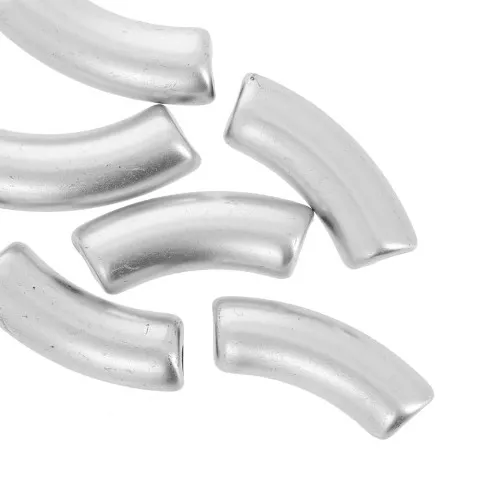 Perline tubolari curve 35x11 mm in acrilico opaco - Argento opaco x6