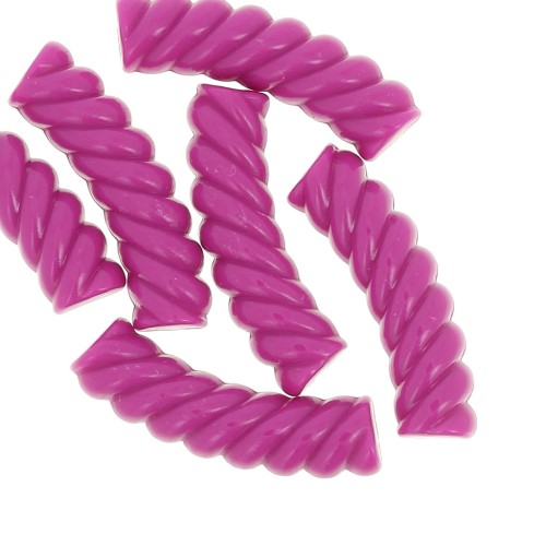 Perline a tubo curvo ritorto in acrilico opaco 32x8 mm - Fucsia x6