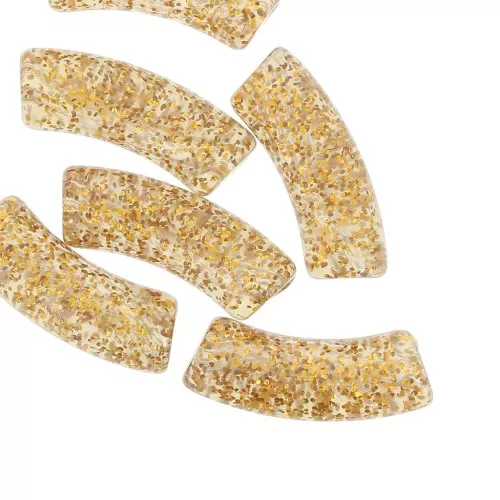 Perline tubolari curve in acrilico trasparente 35x11 mm - Glitter oro x6