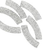 Perline tubolari curve in acrilico trasparente 32x8 mm - Argento glitter x6