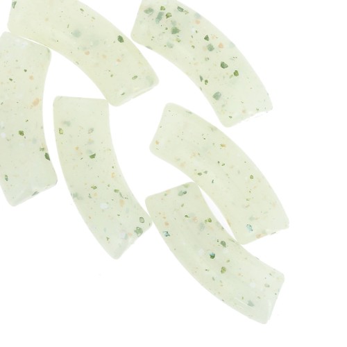 Perline tubolari curve 35x11 mm in acrilico traslucido - Glitter verde chiaro x6