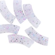 Perline tubolari curve in acrilico traslucido 35x11mm Violet Glitter x6|raw }}