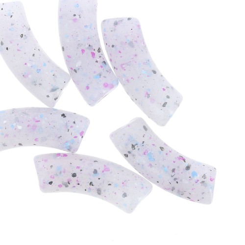 Perline tubolari curve 35x11 mm in acrilico traslucido - Viola Glitter x6