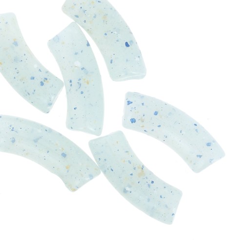 Perline tubolari curve 35x11 mm in acrilico traslucido - Glitter azzurro x6