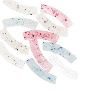 Perline tubolari curve 32x8 mm in acrilico trasparente - Glitter multicolore x6