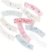 Perline tubolari curve 32x8 mm in acrilico trasparente - Glitter multicolore x6