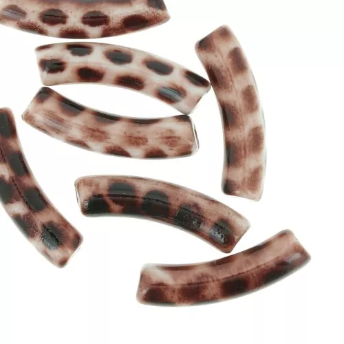 Perline tubolari curve 32x8 mm in acrilico opaco - beige leopardo - marrone scuro x6