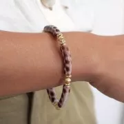 Perline tubolari curve in acrilico opaco 32x8 mm - beige leopardato - marrone scuro x6