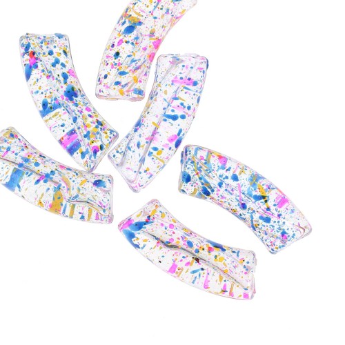 Perline tubolari curve in acrilico trasparente 35x11 mm - Blu screziato - Giallo x6