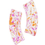 Perline tubolari curve in acrilico trasparente 35x11 mm - Magenta screziato x6