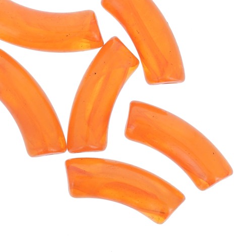 Perline tubolari curve 35x11 mm in acrilico trasparente - Arancione marmorizzato x6