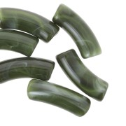 Perline tubolari curve 35x11 mm in acrilico trasparente - Verde scuro marmorizzato x6