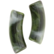 Perline tubolari curve 35x11 mm in acrilico trasparente - Verde scuro marmorizzato x6