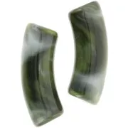Perline tubolari curve 35x11 mm in acrilico trasparente - Verde scuro marmorizzato x6