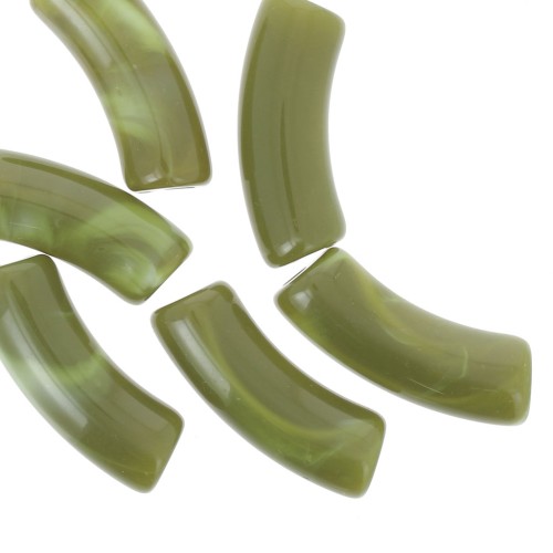 Perline tubolari curve in acrilico trasparente 35x11 mm - Avocado Marble x6