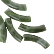 Perline tubolari curve 32x8 mm in acrilico opaco - Verde scuro marmorizzato x6