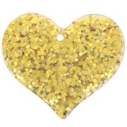 Pendente forma di cuore in resina trasparente 31x36 mm - Glitter oro x1