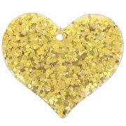 Pendente forma di cuore in resina trasparente 31x36 mm - Glitter oro x1