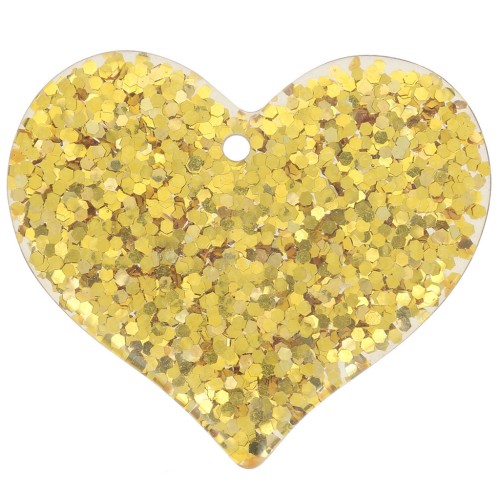 Pendente forma di cuore in resina trasparente 31x36 mm - Glitter oro x1