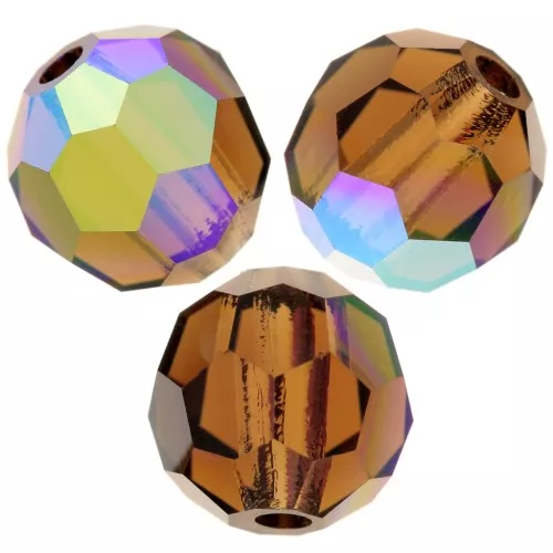 Perline sfaccettate rotonde Preciosa -Round Bead 5 mm - Smoked Topaz AB x15