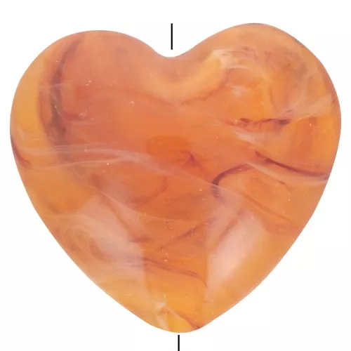 Perla cuore in resina trasparente 26x27 mm - Albicocca marmorizzata x1