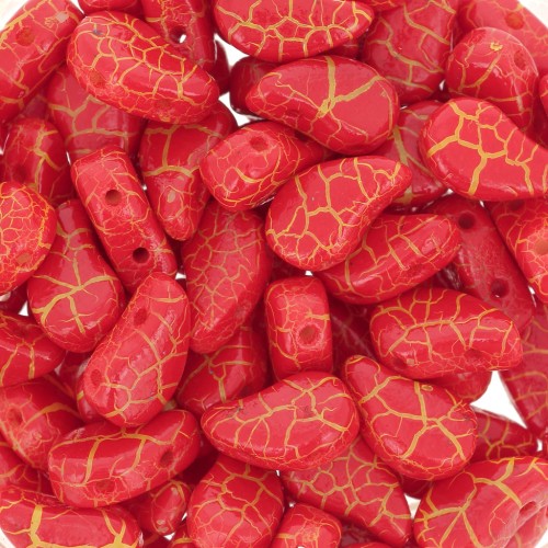 Perline in vetro 2 fori Paisley Duo 9x5.5 mm - Ionic Red - Yellow x10g