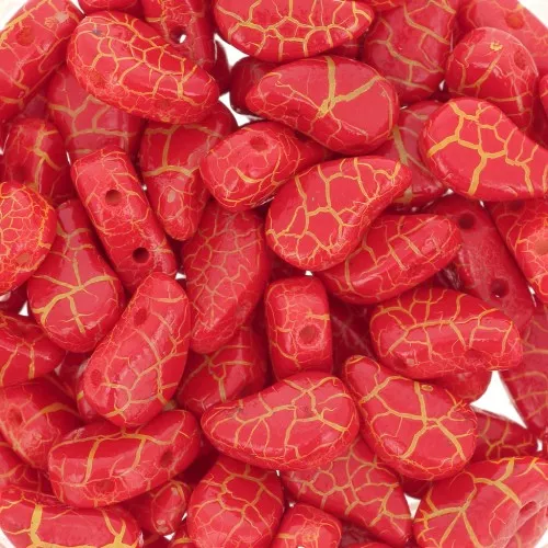 Perline in vetro 2 fori Paisley Duo 9x5.5 mm - Ionic Red - Yellow x10g