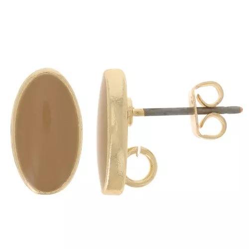 Orecchini ovali 12x7 mm con resina epossidica - Oro - Seppia x2