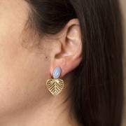 Orecchini ovali 12x7 mm con resina epossidica - Oro - Seppia x2