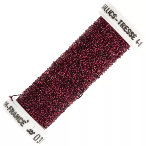 Filo da ricamo metallico intrecciato 4 Au ver à soie- Rosso Nero (038) x10m