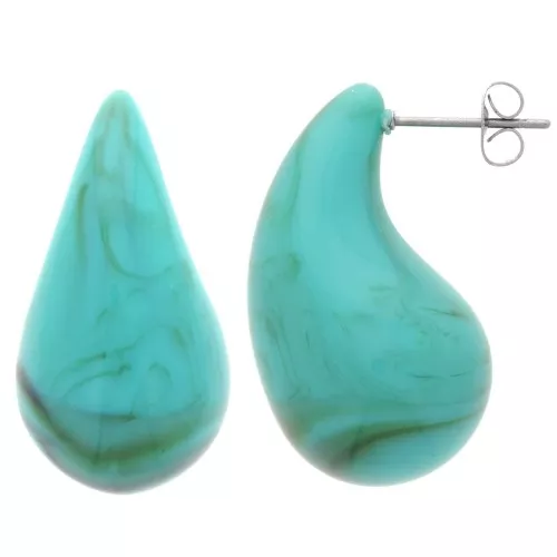 Orecchini a goccia 31x17 mm in acrilico - Turchese marmorizzato - Marrone x2