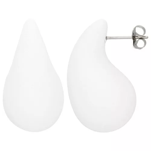 Orecchini a goccia 31x17 mm in acrilico effetto gomma - Bianco opaco x2