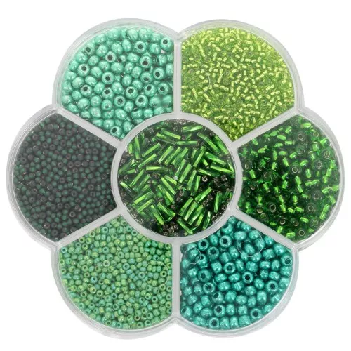 Set di perle di semi Preciosa con scatola di fiori - Verde x1