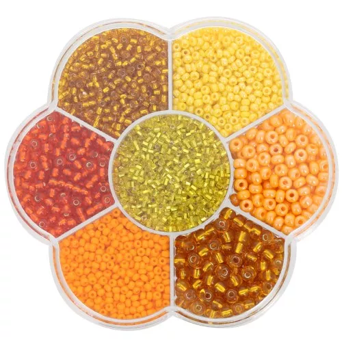 Set di perle di Preciosa con scatola di fiori - Giallo - Arancione x1