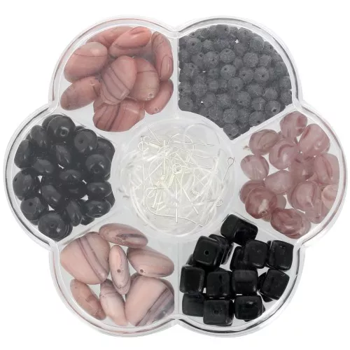 Set di perle Preciosa con fioriera e accessori - Nero - Rosa scuro