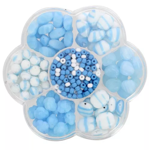 Set di perle Preciosa con scatola di fiori - Aqua - Bianco x1