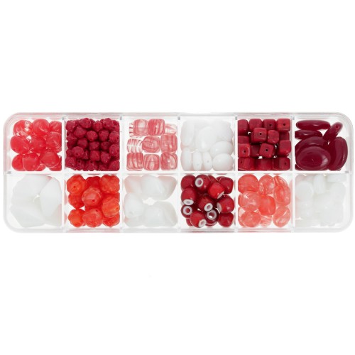 Assortimento di perle Preciosa Ornela - Rosso - Bianco x200g