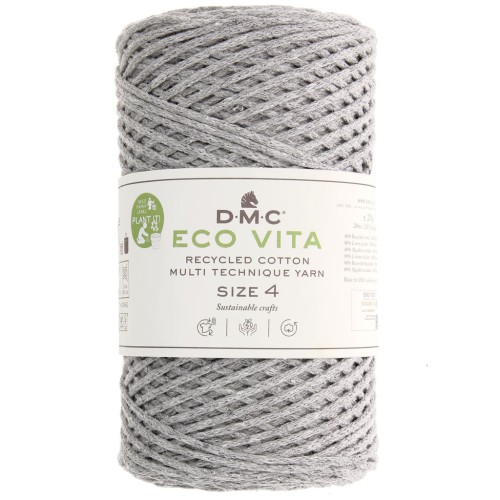 Rocchetto di cordoncino in cotone riciclato DMC 3 mm - Eco Vita 4 - Grigio perla x 200 m